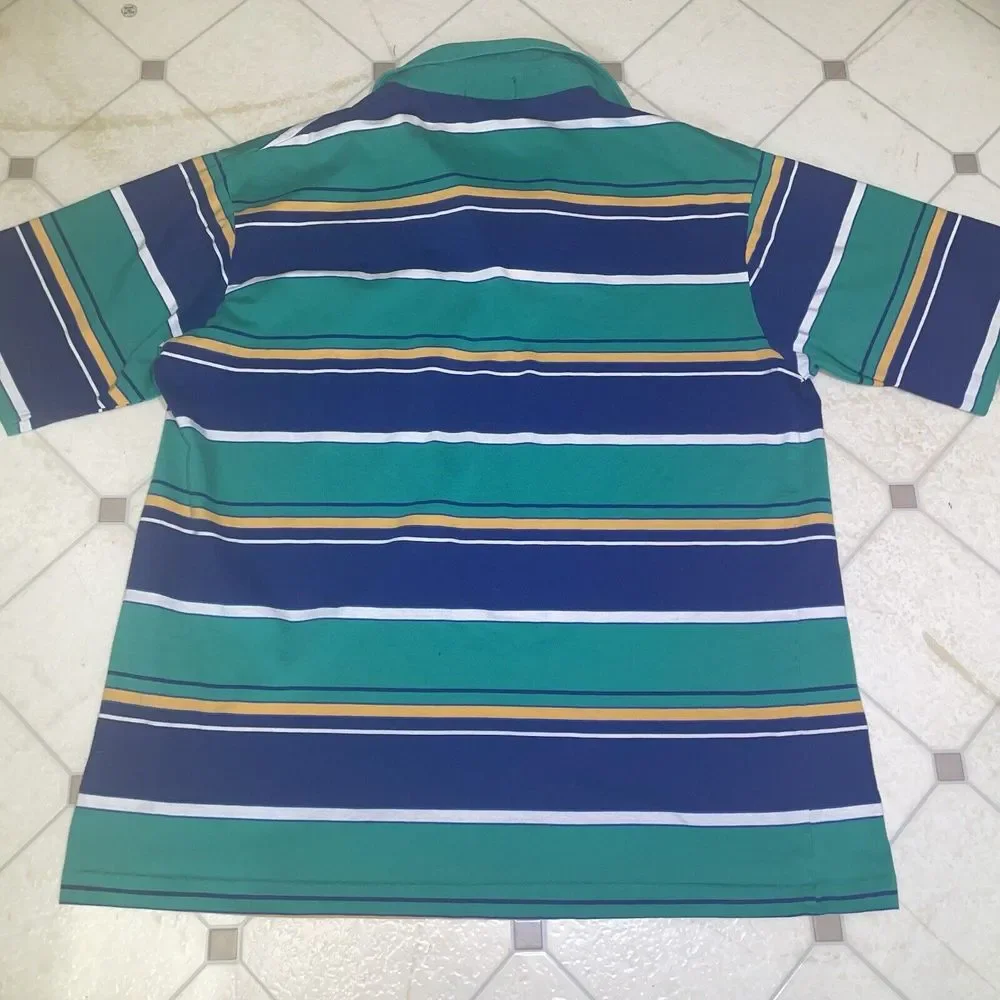 Vintage Polo Golf Shirt Par Four Men's Size Large Stripe 80s 90s Retro Button Up